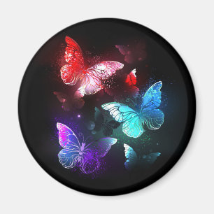 Tre Glowing Butterflies på nattbakgrund Magnet