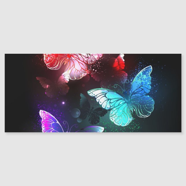 Tre Glowing Butterflies på nattbakgrund Magnetisk Inbjudningskort (Framsida)
