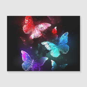 Tre Glowing Butterflies på nattbakgrund Magnetisk Inbjudningskort