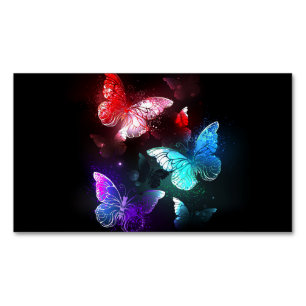 Tre Glowing Butterflies på nattbakgrund Magnetiska Visitkort