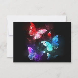 Tre Glowing Butterflies på nattbakgrund OSA Kort