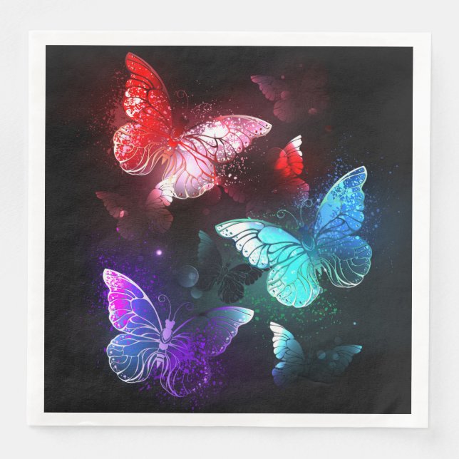Tre Glowing Butterflies på nattbakgrund Pappersservett (Framsida)