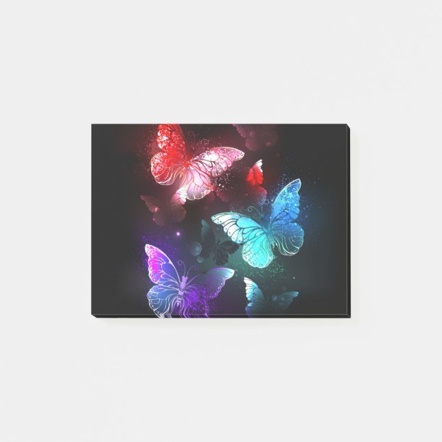 Tre Glowing Butterflies på nattbakgrund Post-it Block (Framsida)