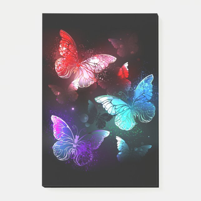 Tre Glowing Butterflies på nattbakgrund Post-it Block (Framsida)