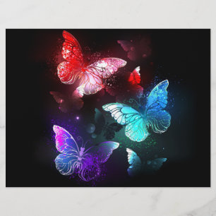 Tre Glowing Butterflies på nattbakgrund Reklamblad