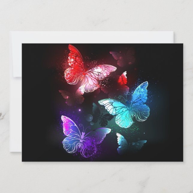 Tre Glowing Butterflies på nattbakgrund Spara Datumet (Framsida)