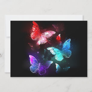 Tre Glowing Butterflies på nattbakgrund Spara Datumet