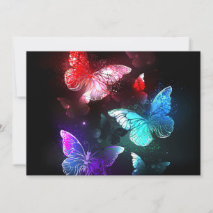 Tre Glowing Butterflies på nattbakgrund Spara Datumet