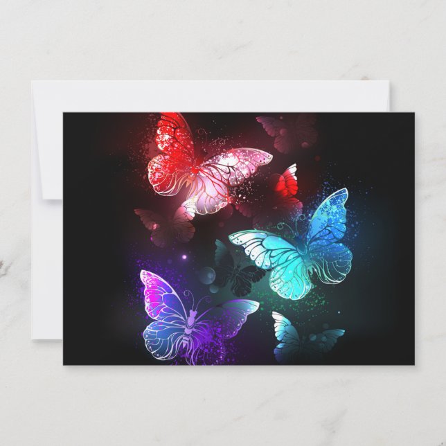 Tre Glowing Butterflies på nattbakgrund Spara Datumet (Framsida)