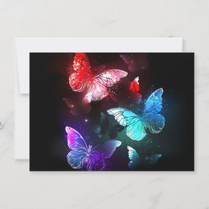 Tre Glowing Butterflies på nattbakgrund Tack Kort