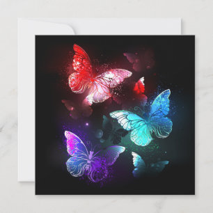 Tre Glowing Butterflies på nattbakgrund Tack Kort