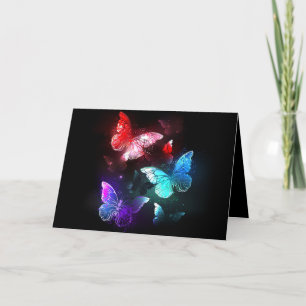 Tre Glowing Butterflies på nattbakgrund Tack Kort