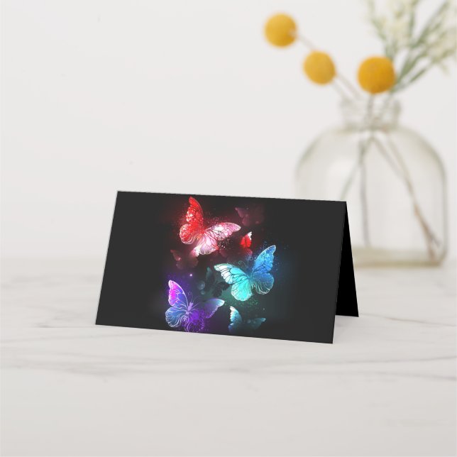 Tre Glowing Butterflies på nattbakgrund Tidsbeställning Kort (Framsida)