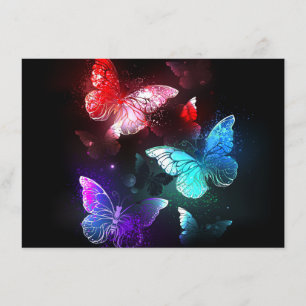 Tre Glowing Butterflies på nattbakgrund Tilläggskort