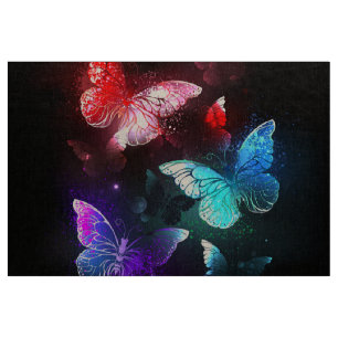 Tre Glowing Butterflies på nattbakgrund Tyg
