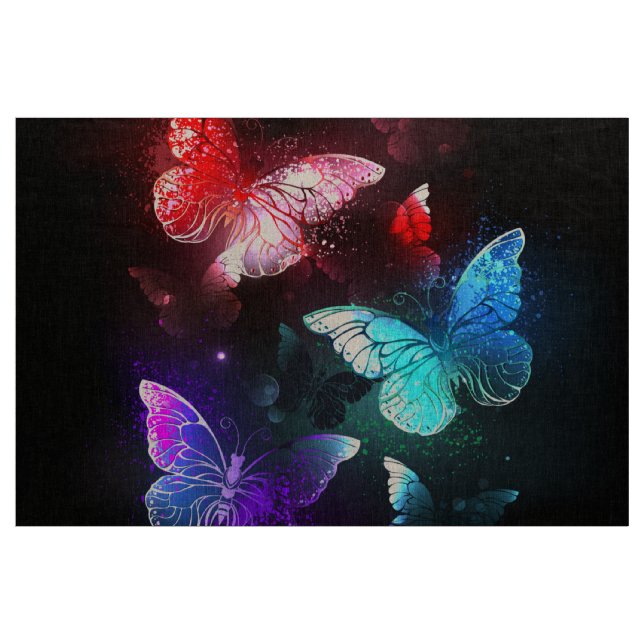 Tre Glowing Butterflies på nattbakgrund Tyg (Yard)