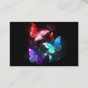 Tre Glowing Butterflies på nattbakgrund Visitkort