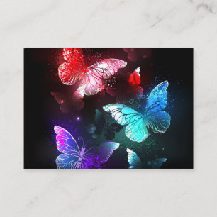 Tre Glowing Butterflies på nattbakgrund Visitkort