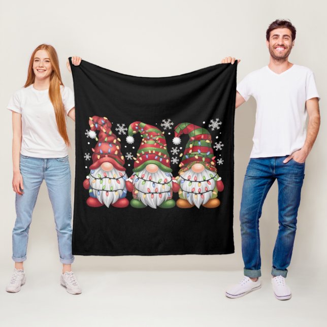 Tre Gnomar Buffalo Randig Röd Jul Fleecefilt (På plats)
