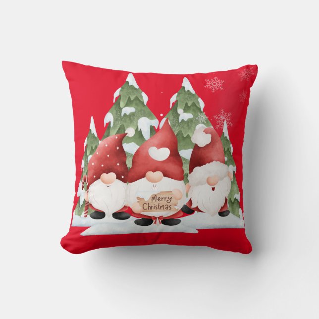 Tre Gnome jul Dekorativ kudde (Framsida)