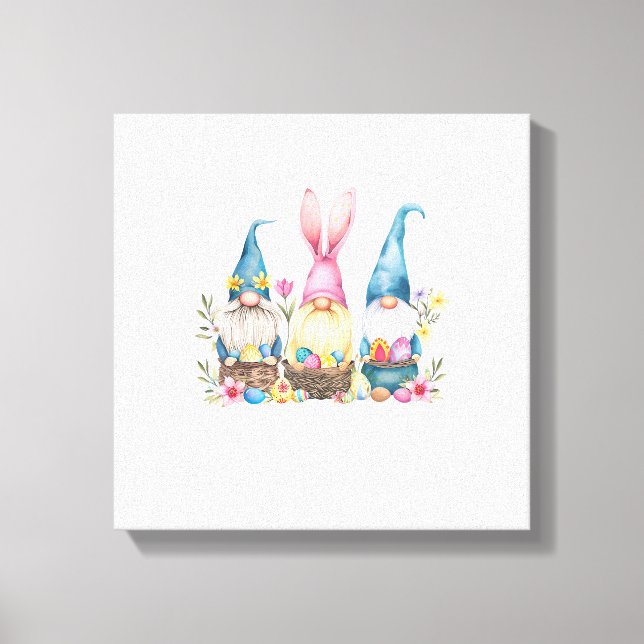 Tre Gnome Påsk Tomte Påskägg T-Shirt Canvastryck (Framsida)