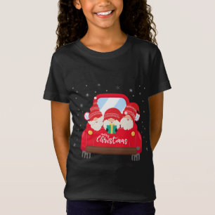 Tre Gnomer i Röda Lastbil med God jul T Shirt
