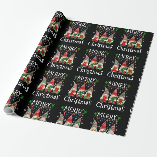 Tre Gnomes Buffalo Play Red God jul Xma Presentpapper (Utrullad)