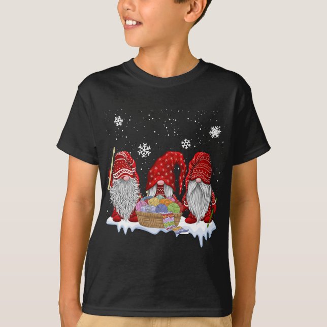 Tre Gnomes Crochet och Knitting julklapp T Shirt (Framsida)