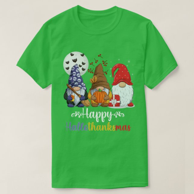 Tre Gnomes Happy halloween Fall Candy corn Pumpk T Shirt (Design framsida)