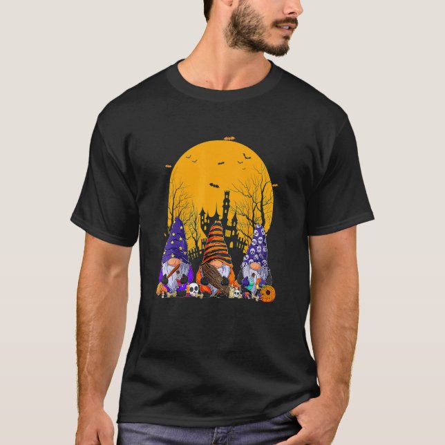 Tre Gnomes Happy halloween Fall Candy corn Pumpk T Shirt (Framsida)