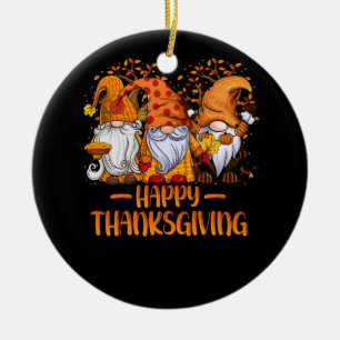 Tre Gnomes Happy thanksgiving Autumn Fall Pumpki Julgransprydnad Keramik