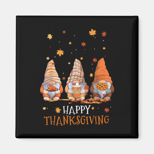 Tre Gnomes-Happy thanksgiving-dagen sjunker hösten Magnet (Framsidan)