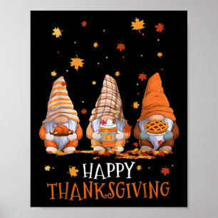 Tre Gnomes-Happy thanksgiving-dagen sjunker hösten Poster