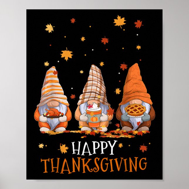 Tre Gnomes-Happy thanksgiving-dagen sjunker hösten Poster (Framsidan)