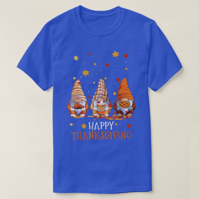 Tre Gnomes-Happy thanksgiving-dagen sjunker hösten T Shirt (Design framsida)