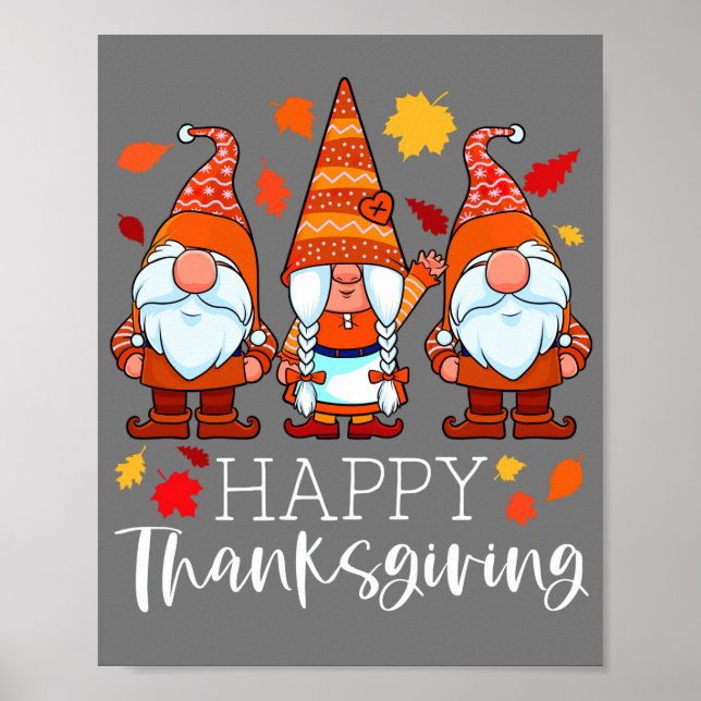 Tre Gnomes Happy thanksgiving Gnomes Fall Gnome Poster (Framsidan)