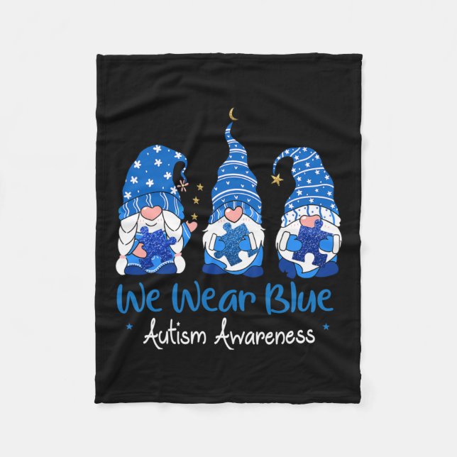 Tre Gnomes Holding Blue Puzzle Autism Awareness Fleecefilt (Framsidan)