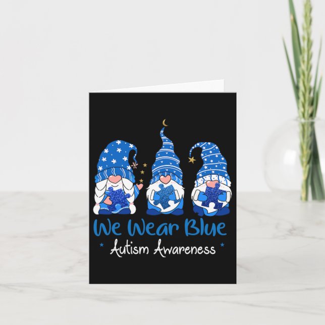 Tre Gnomes Holding Blue Puzzle Autism Awareness Kort (Framsida)
