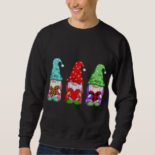 Tre Gnomes Holding Heart Play Leopard Valentine Lång Ärmad Tröja