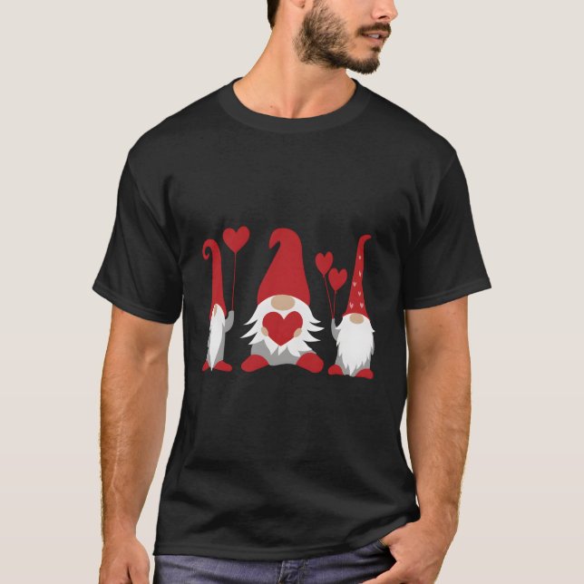 Tre Gnomes Holding Hearts Valentiness Boys Girls T Shirt (Framsida)