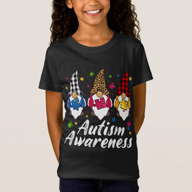 Tre Gnomes Holding Puzzle Leopard Play Autism A T Shirt (Framsida)