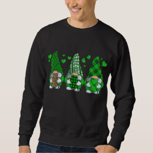Tre Gnomes Holding Shamrock Leopard Play St Pat Lång Ärmad Tröja