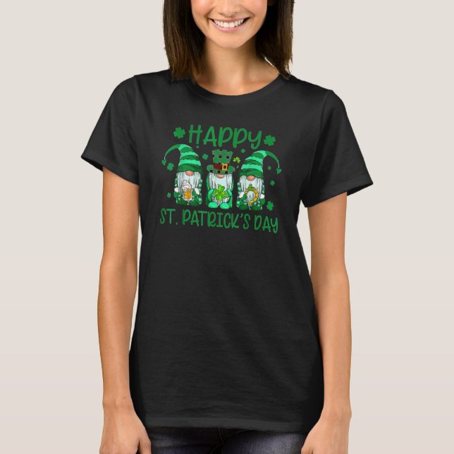 Tre Gnomes Holding Shamrock Leopard Play St Pat T Shirt (Framsida)