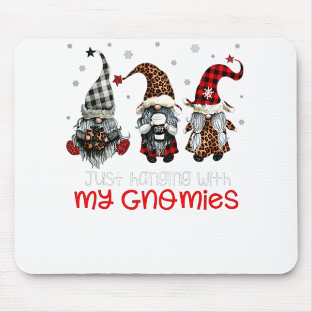 Tre Gnomes i röd jul bara med min. Musmatta (Framsidan)