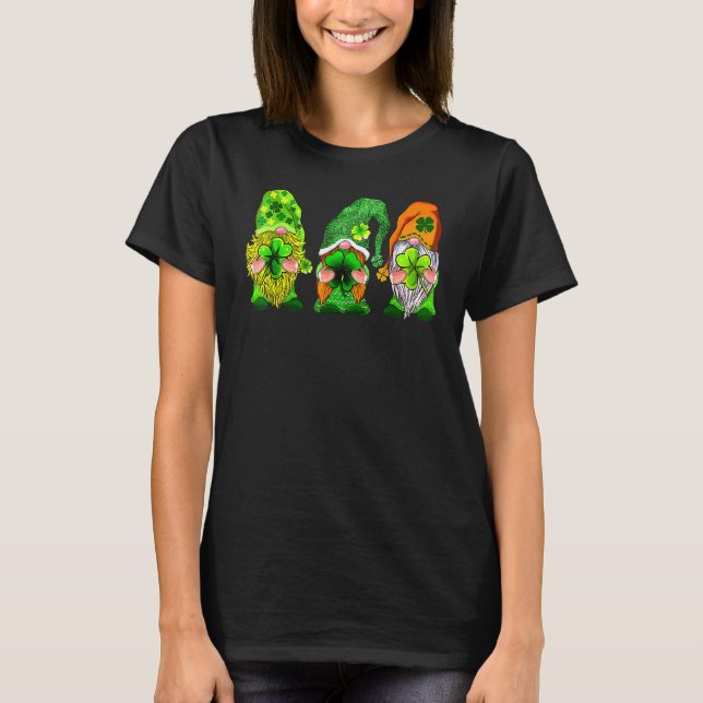 Tre Gnomes Lucky Klöver Löv Shamrock St Patrick T Shirt (Framsida)