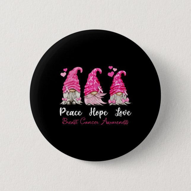 Tre Gnomes Peace Hope Kärlek Breast Cancer Awarene Knapp (Framsida)