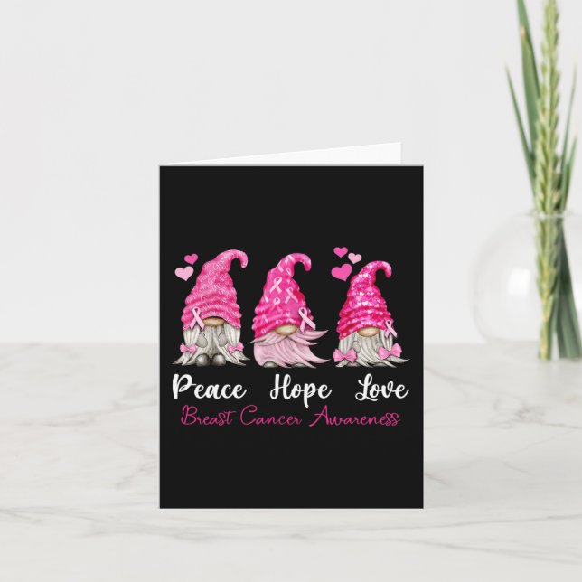 Tre Gnomes Peace Hope Kärlek Breast Cancer Awarene Kort (Framsida)