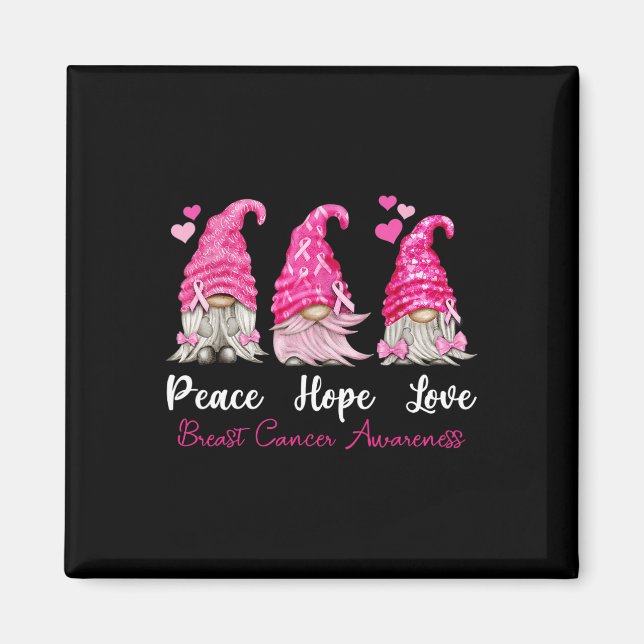 Tre Gnomes Peace Hope Kärlek Breast Cancer Awarene Magnet (Framsidan)