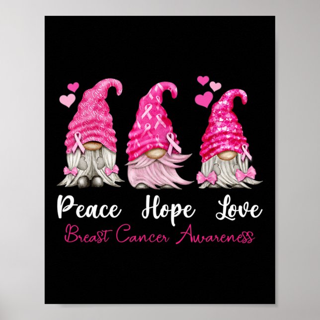 Tre Gnomes Peace Hope Kärlek Breast Cancer Awarene Poster (Framsidan)