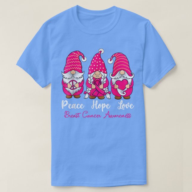 Tre Gnomes Peace Hope Kärlek Breast Cancer Awarene T Shirt (Design framsida)